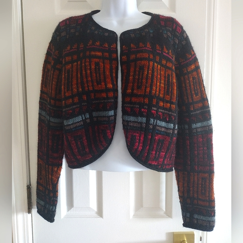 SUPER CLEAN Peruvian Connection 100% Wool Cardigan Sweater Size Large